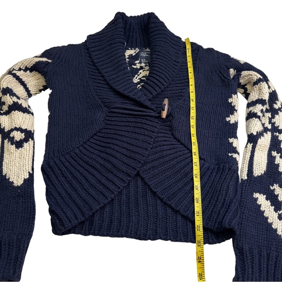 American Eagle Navy Blue and Cream Knit Sweater Size Medium Shawl Collar Vintage - Picture 6 of 11